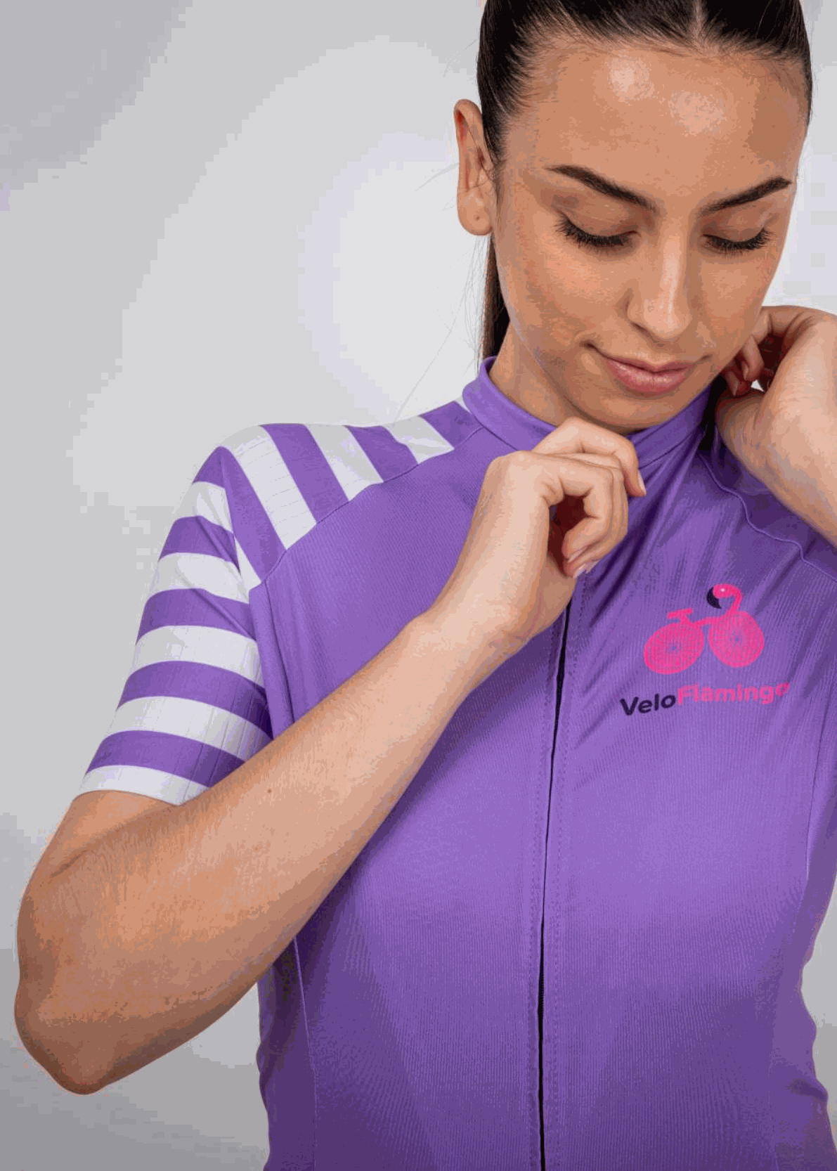 Hannah Short Sleeve Aero Jersey - Womens Race Fit Cycling Apparel - purple jersey with white stripes on sleeve
