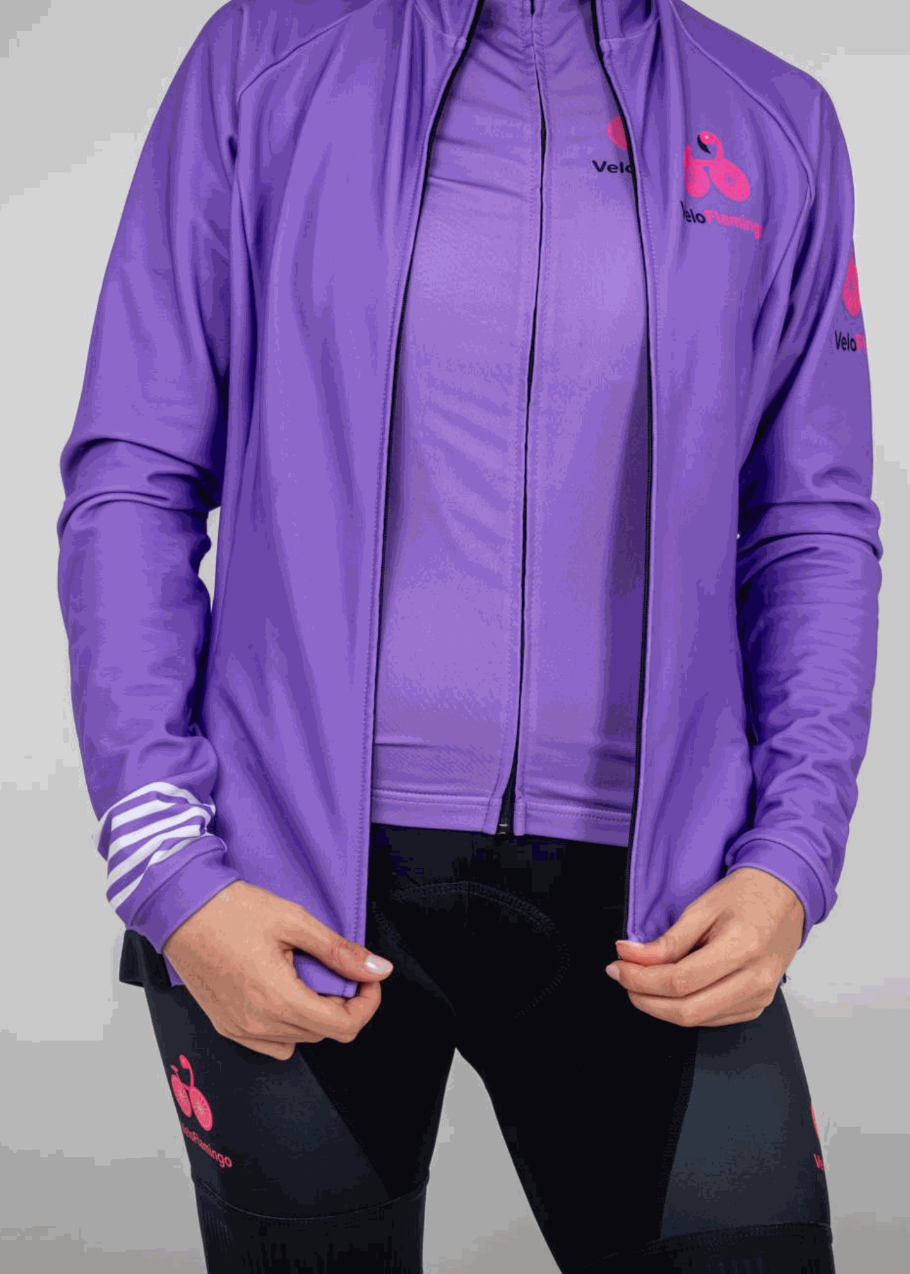 Hannah Long Sleeve Jersey - Perfect for Autumn and Winter Cycling - purple jersey with white stripes on cuff