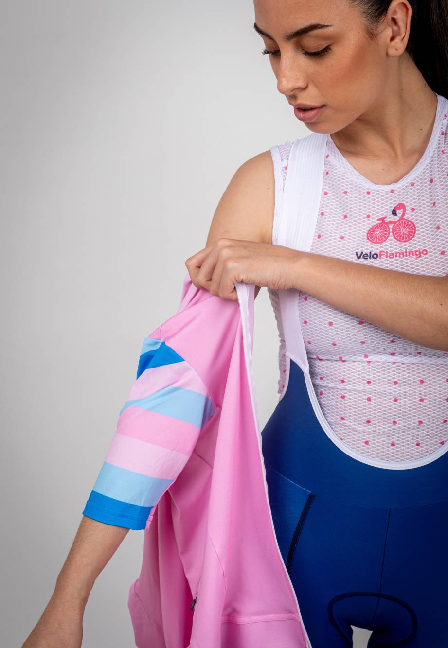 Womens cycling base layers - stay fresh and comfortable - white with pink dots