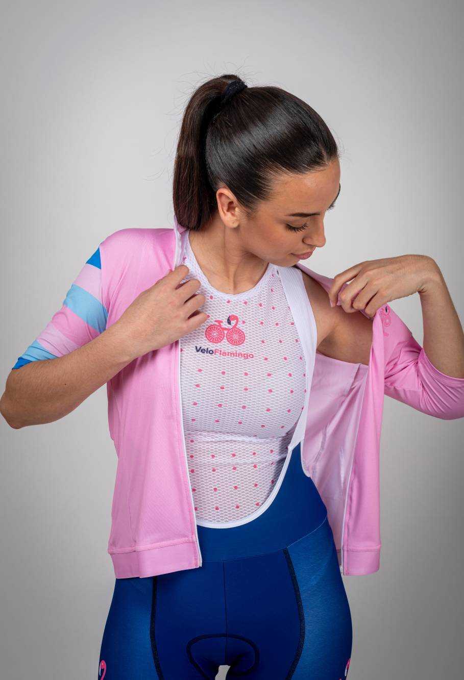 Womens cycling base layers - stay fresh and comfortable - white with pink dots