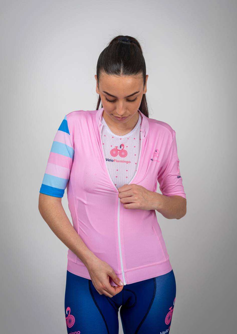 Womens cycling base layers - stay fresh and comfortable - white with pink dots