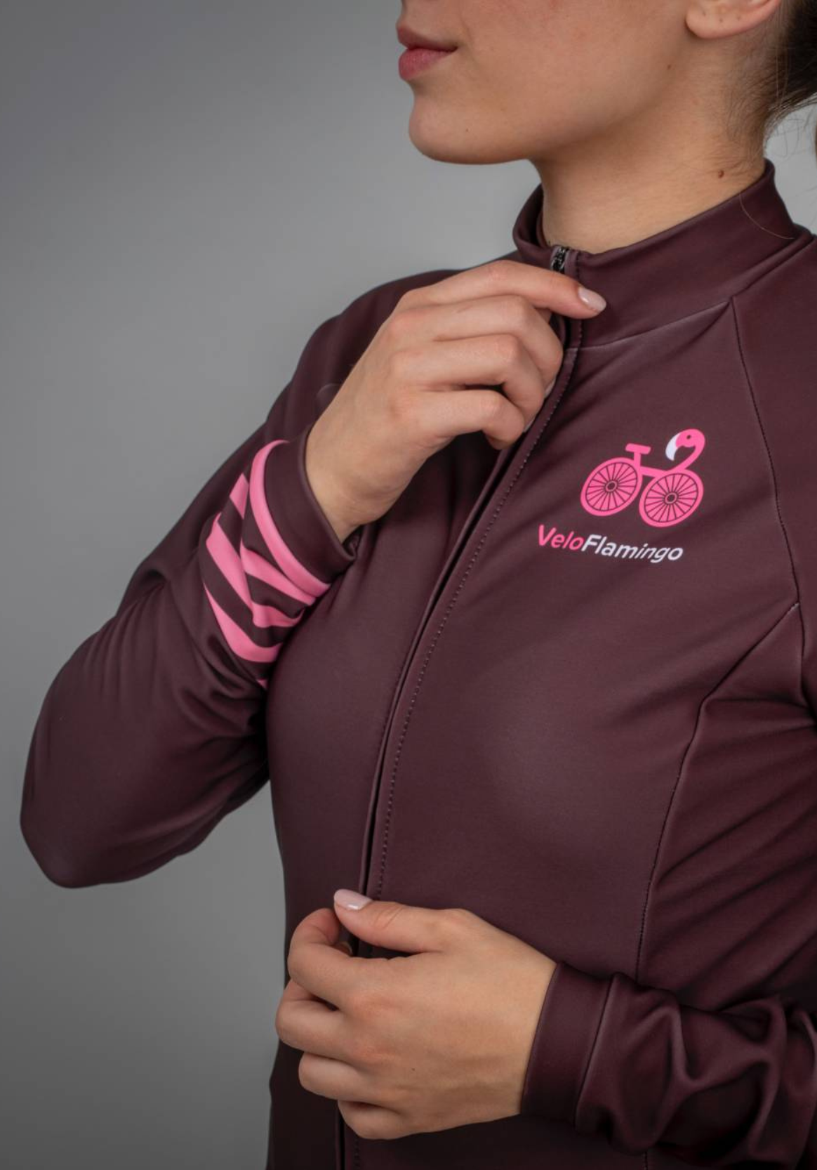 Selena Long Sleeve Jersey - Perfect for Autumn and Winter Cycling - brown with pink cuff stripes