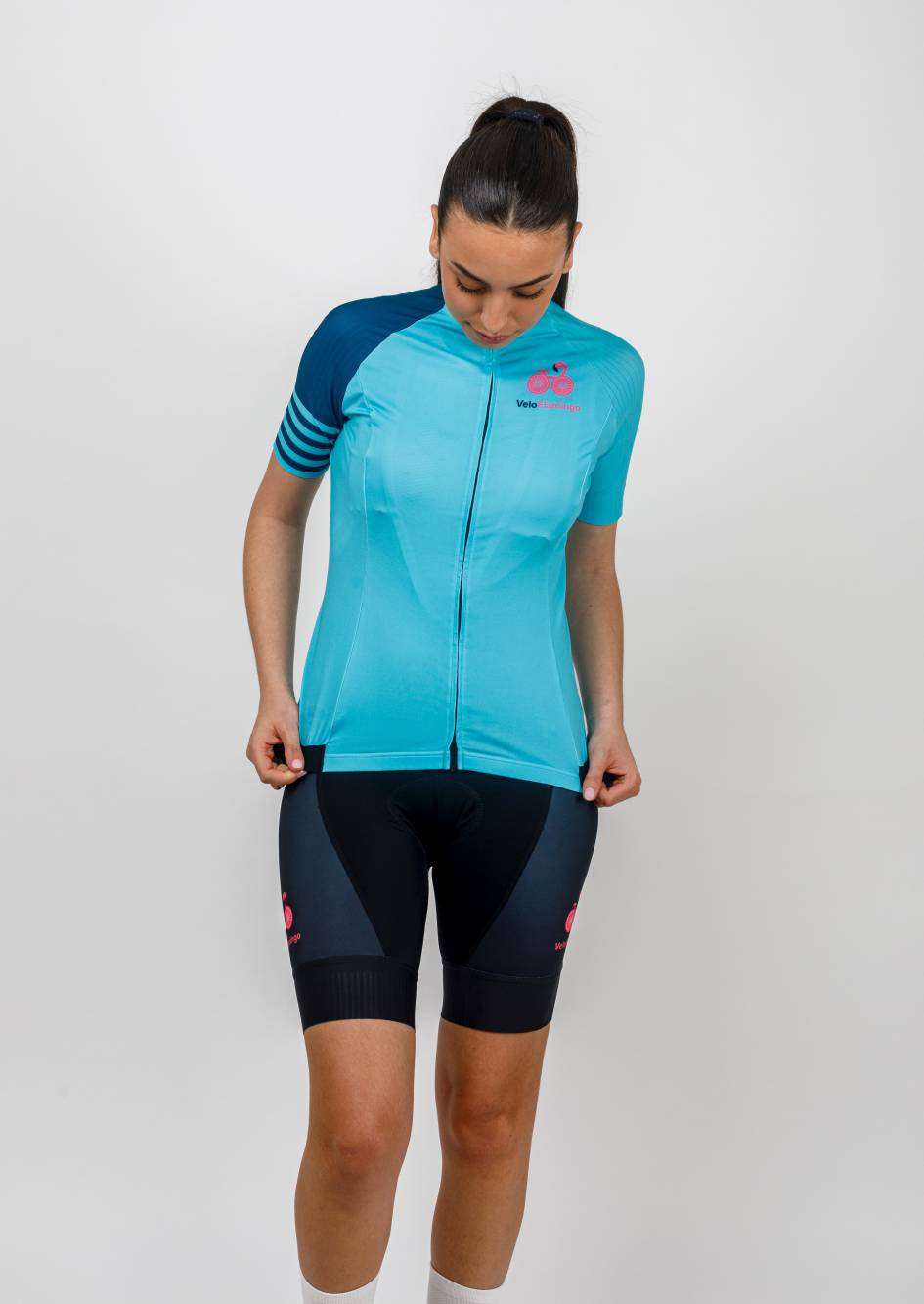 Maria Short Sleeve Aero Jersey - Womens Race Fit Cycling Apparel - mint green cycling jersey with dark green and mint green stripe on right hand sleeve
