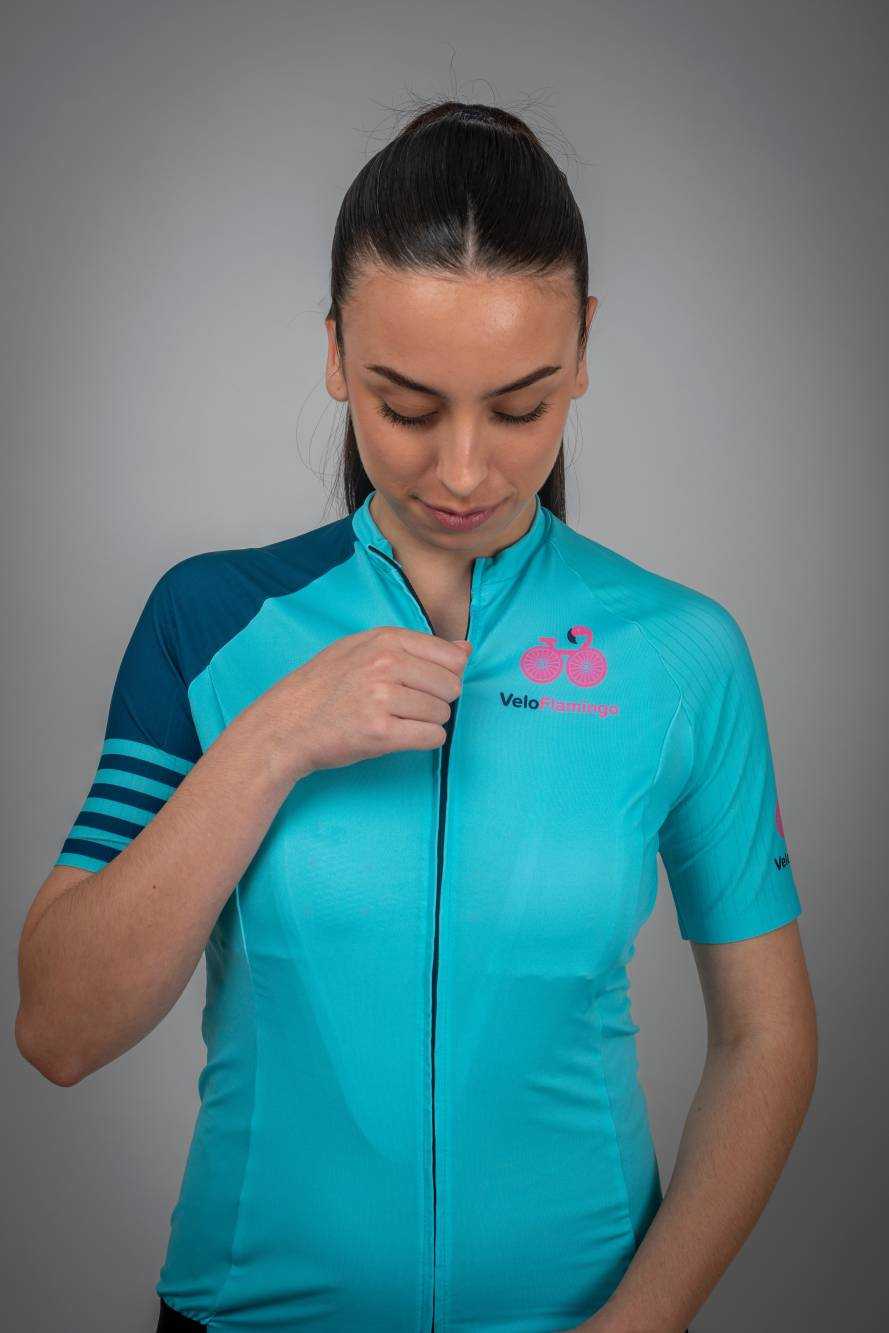 Maria Short Sleeve Aero Jersey - Womens Race Fit Cycling Apparel - mint green cycling jersey with dark green and mint green stripe on right hand sleeve