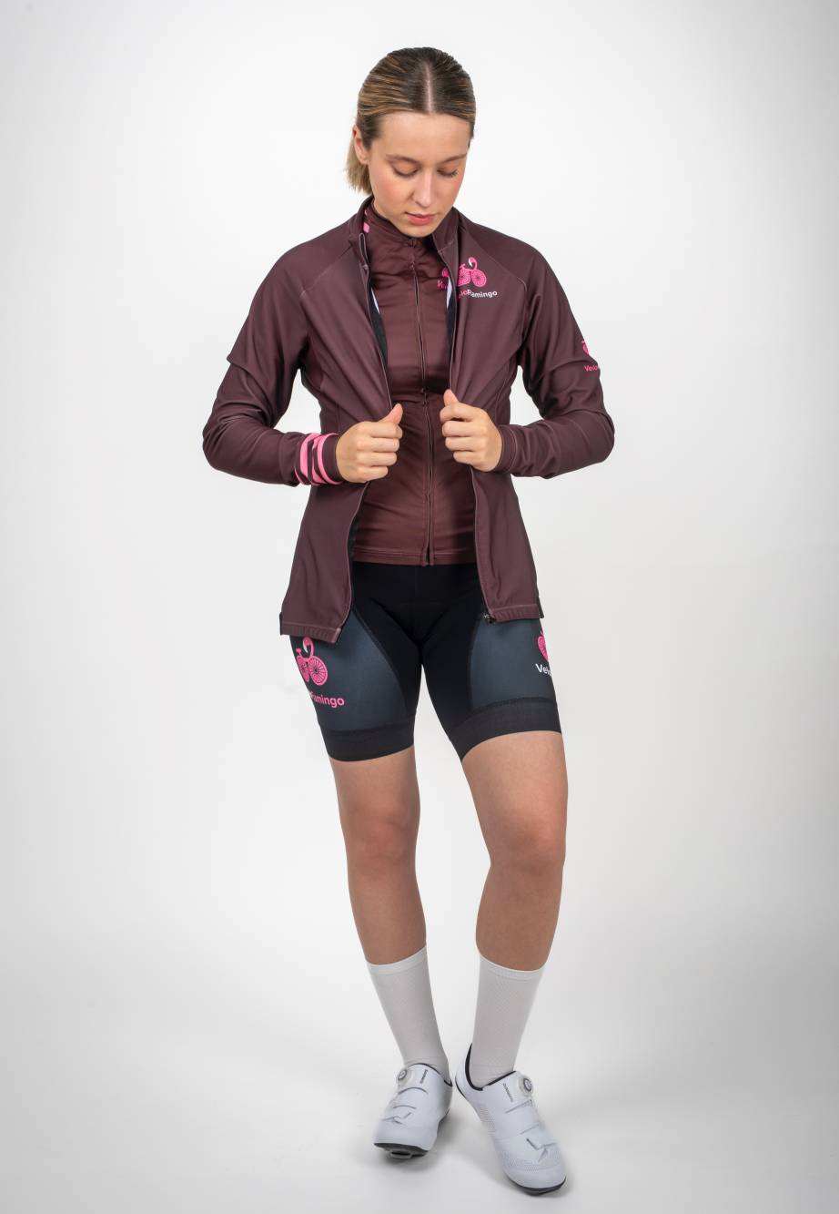 Selena Long Sleeve Jersey - Perfect for Autumn and Winter Cycling - brown with pink cuff stripes