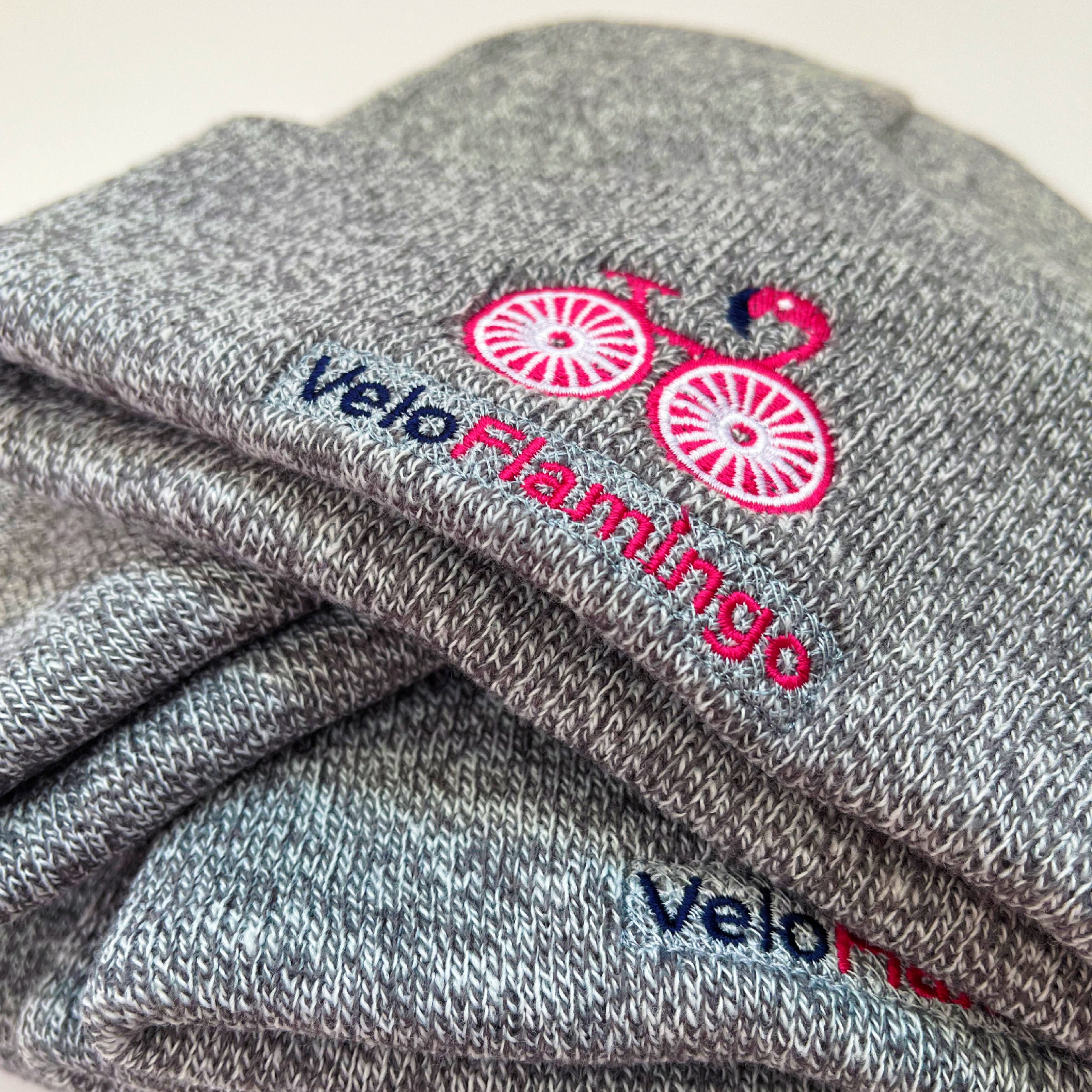 Heather Grey cuffed beanie hat for VeloFlamingo stay cosy and warm