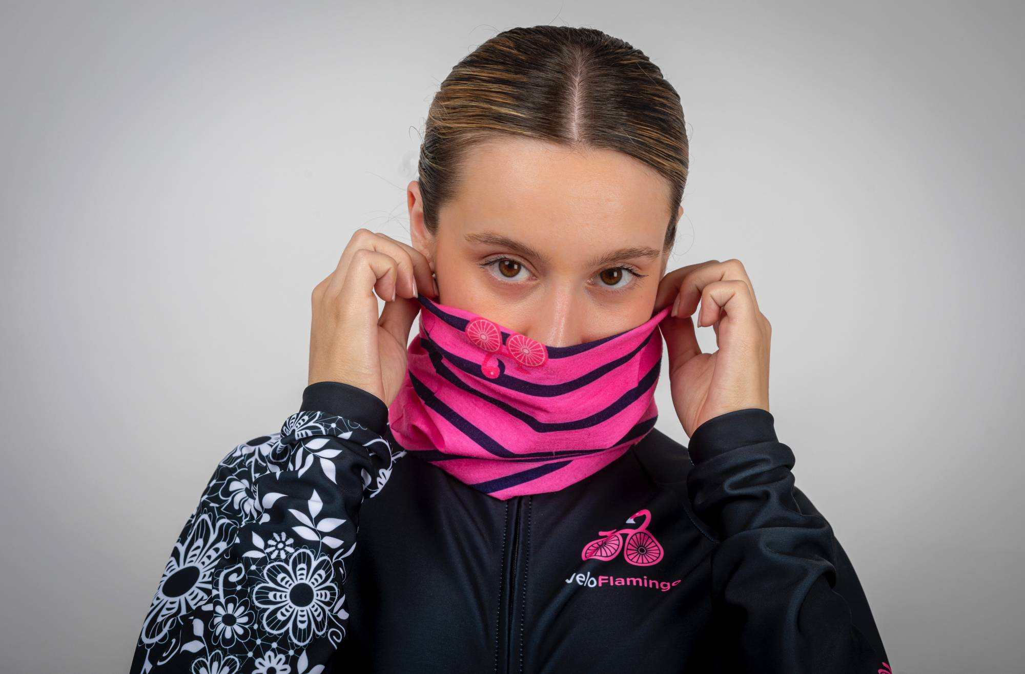 Womens Neckwarmers for on and off the bike - navy and pink colours