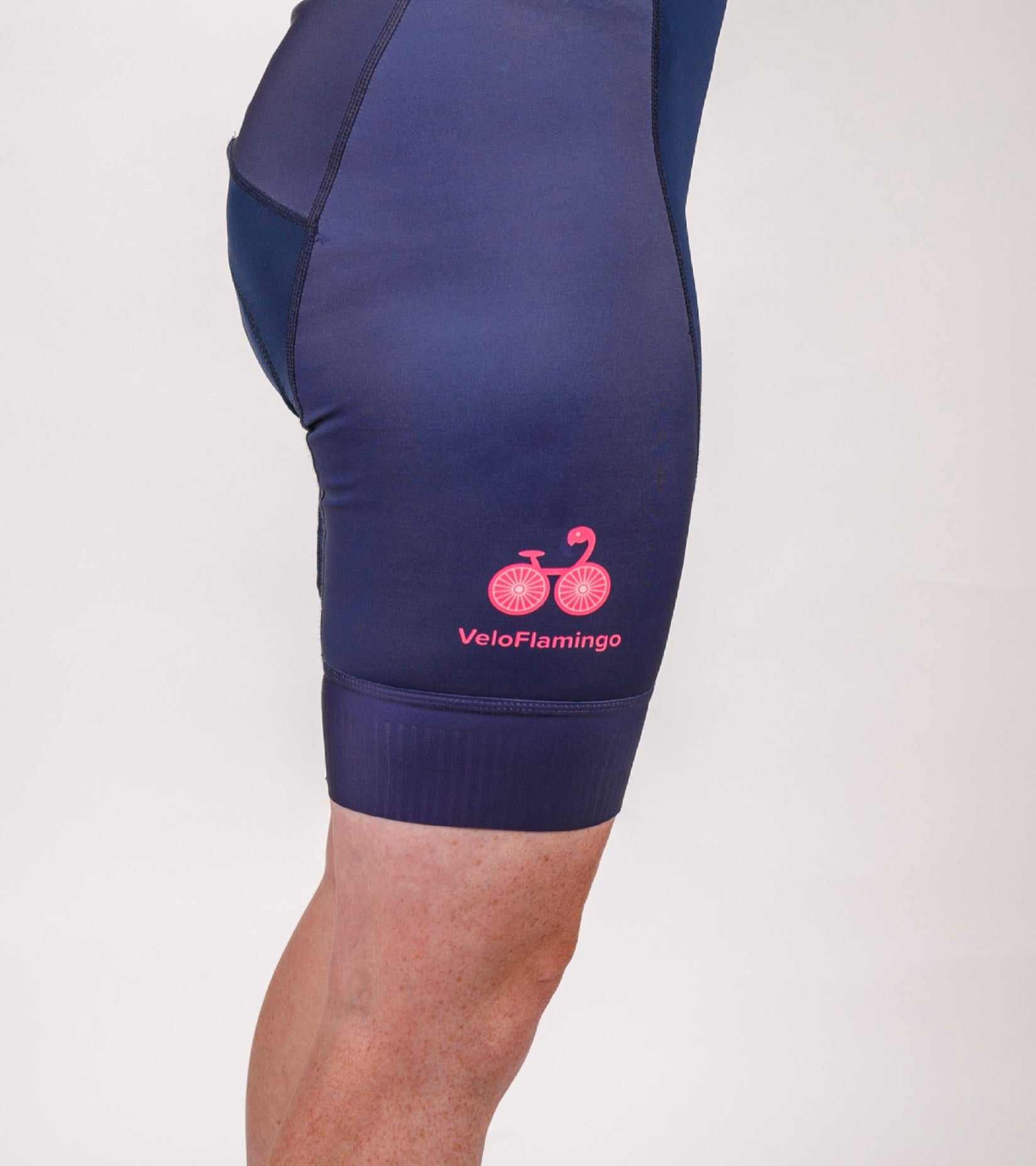 Sunset Bundle - Cycling Jersey, Bib Shorts and Cycling Socks - side view of navy womens cycling bib shorts