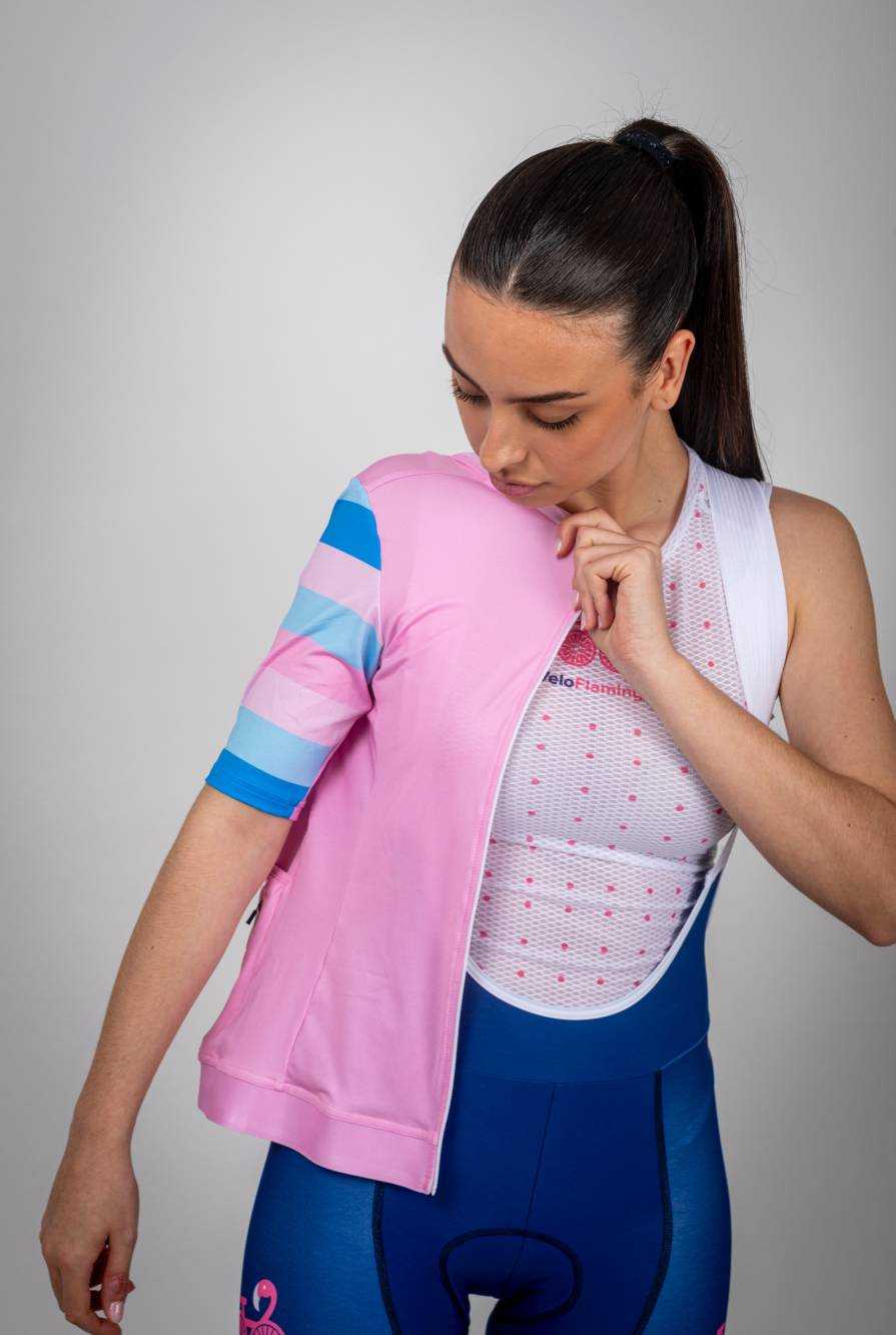 Womens cycling base layers - stay fresh and comfortable - white with pink dots