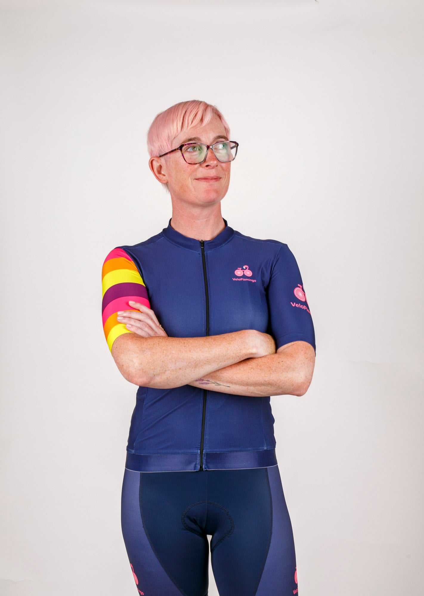 Sunset Womens Cycling Jersey - Stylish Womens Specific Fit - navy womens cycling jersey and black womens cycling bib shorts